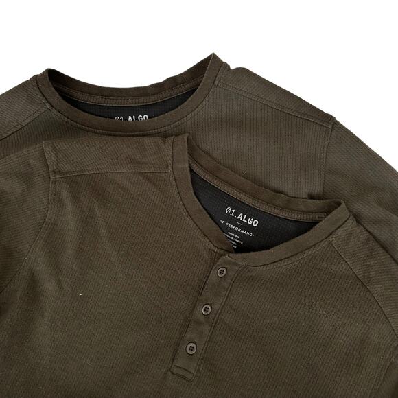 01 Algo Performance Lot of 2 Green Long Sleeve Thermal Shirt Sz LT - Picture 1 of 10